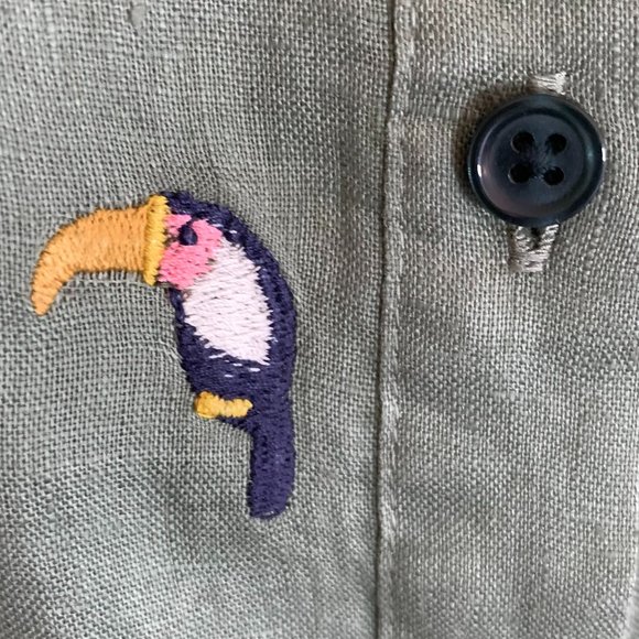 ❤️🎉HP🎉❤️ BODEN Toucan Bird Embroidered Linen Shirt, Olive, Size US 2P / … - Picture 8 of 13
